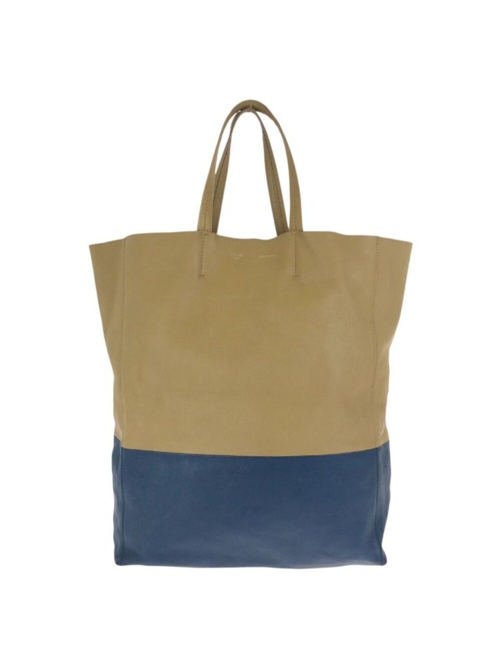 Celine Horizontal Cabas Bicolor Beige Blue Gold Leather Tote - Picture 1 of 9